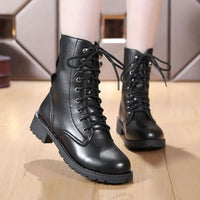 Women’s Black Lace-Up Mid-Calf Combat Boots