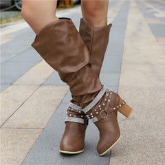 Women’s Studded Strap Slouch Knee High Boots