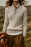 Women’s Cable Knit Jumper with Button Collar