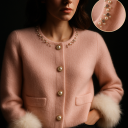 Women’s Cashmere Cardigan with Pearl Details & Fur Trim – ANGELINA