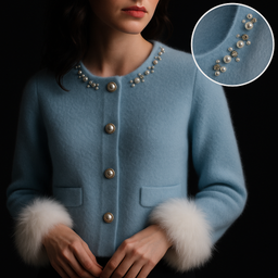 Women’s Cashmere Cardigan with Pearl Details & Fur Trim – ANGELINA