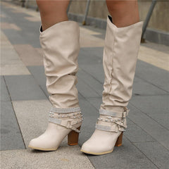 Women’s Studded Strap Slouch Knee High Boots