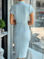 Asymmetrical Dress | Sleek Sky Blue with Belt, Midi Length 2