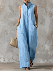 Black Jumpsuit | Sleeveless, Collared, Wide Leg 1