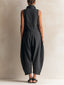 Black Jumpsuit | Structured Collar Neckline, Sleeveless Wide Leg 1