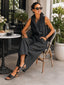 Black Jumpsuit | Structured Collar Neckline, Sleeveless Wide Leg 2