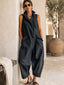 Black Jumpsuit | Structured Collar Neckline, Sleeveless Wide Leg 4