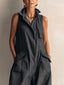 Black Jumpsuit | Structured Collar Neckline, Sleeveless Wide Leg 5