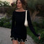 Black Mini Dress | Boat Neckline, Long Sleeve, Ruffled Hem 0
