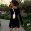 Black Mini Dress | Boat Neckline, Long Sleeve, Ruffled Hem 2