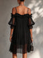 Black Mini Dress | Off-The-Shoulder Neckline, Lace Trim Hem 2