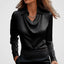 Blouse | Draped Cowl Neck, Long Sleeve Satin 15