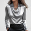 Blouse | Draped Cowl Neck, Long Sleeve Satin 16