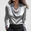 Blouse | Draped Cowl Neck, Long Sleeve Satin 3