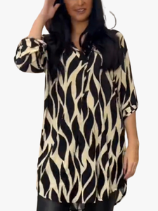 Blouse | Printed Pattern, V-Neckline, Long Sleeves 1