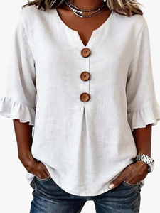 Blouse | Ruffled Sleeves, Button Front Detail 1