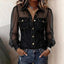 Blouse | Sheer Puff Sleeves, Button Front Closure 2
