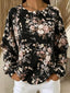 Black Floral Sweatshirt for Women | Henley Collar Long Sleeve Pullover