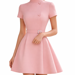Women’s High-Neck A-Line Dress with Belted Waist
