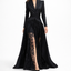 Women’s Structured Evening Gown with Lace Overlay and Thigh-High Slit