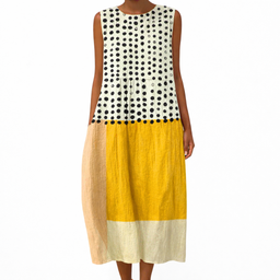 Women’s Sleeveless Polka Dot Colorblock Midi Dress