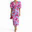 Women’s Puff Sleeve V-Neck Printed Midi Dress