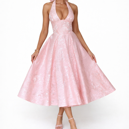 Women's Halter Lace-Up Midi Dress