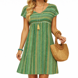 Women’s V-Neck Mini Dress with Elastic Waist