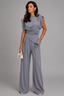 Women's Draped Top and Wide-Leg Pants Set