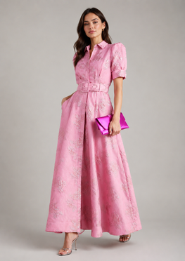 Women's Floral Maxi Dress with Short Puff Sleeves