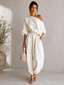 Women's Casual Linen Set with Off-Shoulder Top and Tapered Pants