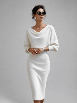 Women's Draped Batwing Sleeve Midi Dress