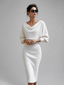 Women's Draped Batwing Sleeve Midi Dress