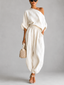 Women's Casual Linen Set with Off-Shoulder Top and Tapered Pants
