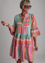 Women's V-Neck Tiered Dress with 3/4 Sleeves