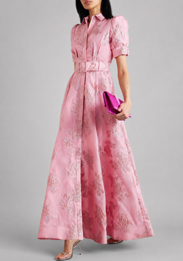 Women's Floral Maxi Dress with Short Puff Sleeves