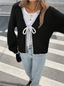 Cropped Cardigan | Bow Tie Closure, Scalloped Trim 0