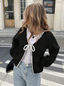 Cropped Cardigan | Bow Tie Closure, Scalloped Trim 2