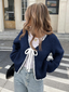 Cropped Cardigan | Bow Tie Closure, Scalloped Trim 9