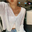 Cropped Cardigan | V-Neckline, Lettuce Edge Trim 1