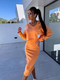 Dress Set | Form-Fitting Dress, Casual Sweatshirt 0