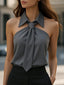 Halter Blouse | Neck Tie Detail, Structured Collar, Plus Size Tops Available 11