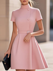 High-Neck Dress | Belted Waist, Elegant Design for Women 1