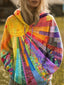 Women’s Rainbow Patchwork Hoodie | Colorful Sunburst Pullover Sweatshirt