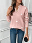 Knit Sweater | Heart Print, Lace-Trimmed V-Neckline 1