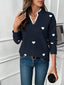 Knit Sweater | Heart Print, Lace-Trimmed V-Neckline 8