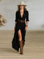 Long Dress | Long Sleeve, Belted Waist, Pleated Lapels 1