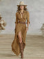 Long Dress | Long Sleeve, Belted Waist, Pleated Lapels 3