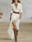 Long Dress | Long Sleeve, Belted Waist, Pleated Lapels 5