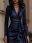 Long Sleeve Maxi Dress | Draped Satin, Ruffle Hem 1